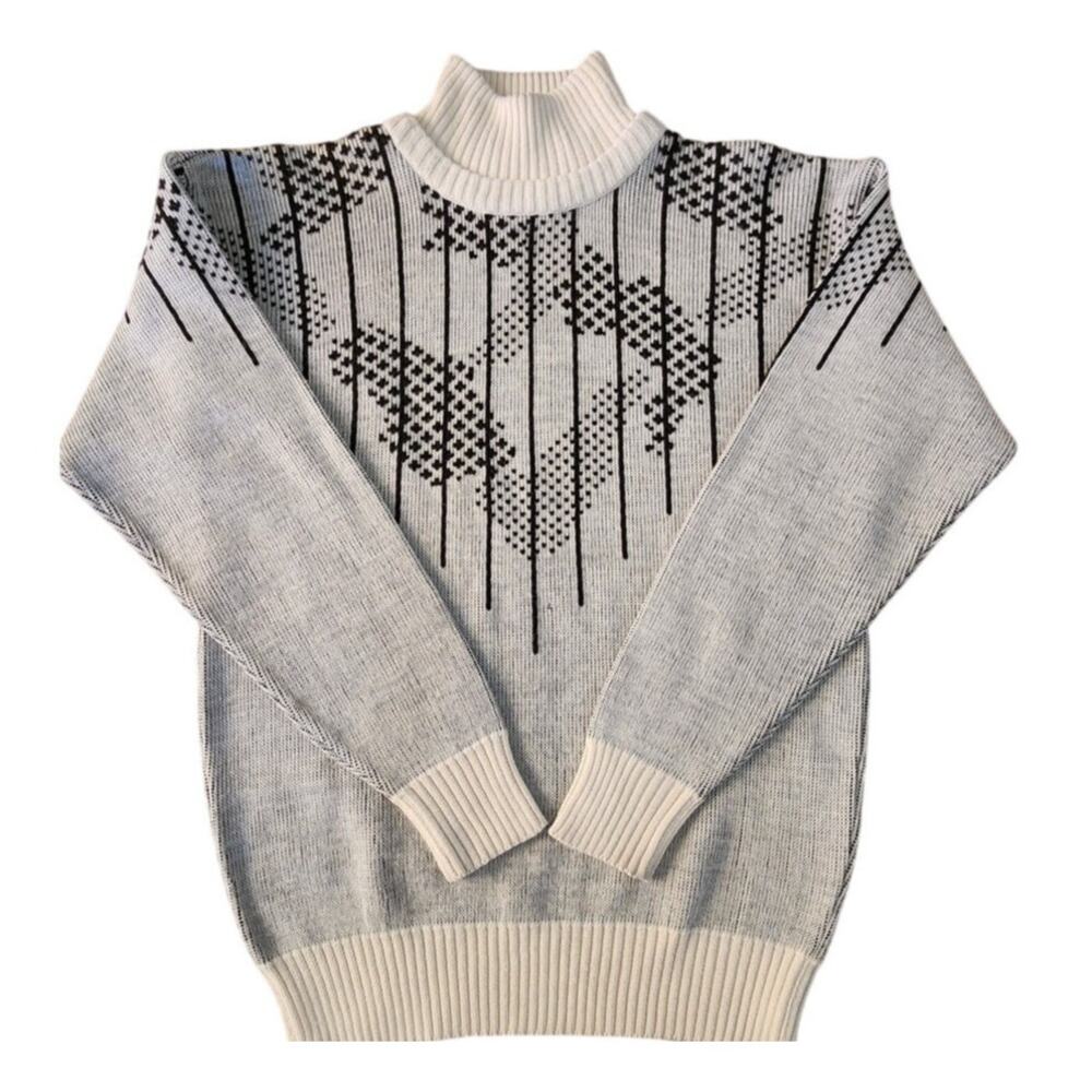 Vintage Tyrolia by Head Mock Turtleneck Black White Ski Sweater Women Size Small